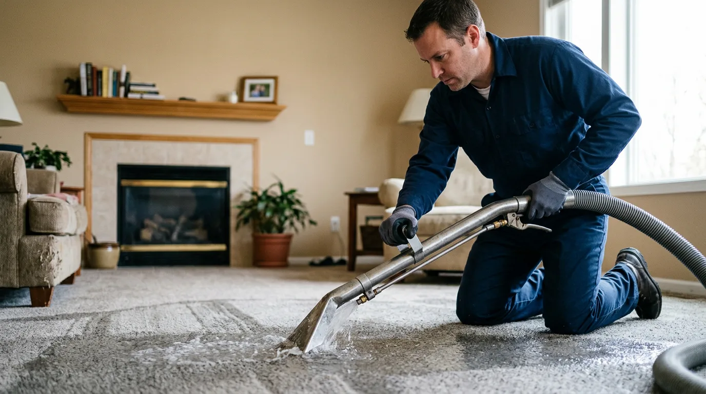 Water damage restoration technician working near Sadorus, IL